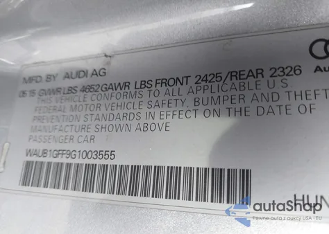 2016 Audi S3 2.0T Premium Plus z USA, uszkodzony, nr VIN WAUB1GFF9G1003555